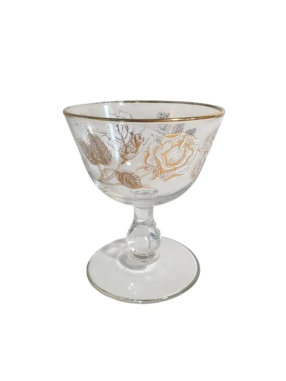 Vintage Floral Gold Trim Libbey Stemmed Glass Dessert Champagne Coupe Set of 4